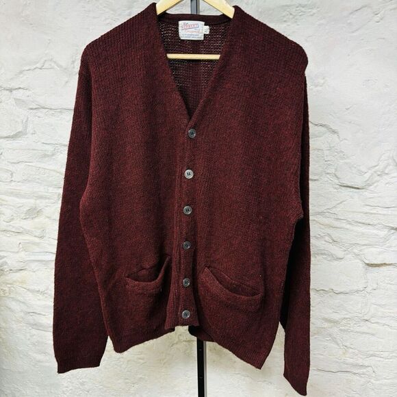 Vintage 60s 70s Herbert Mills Cardigan Sweater Wool Blend Grandpa Cobain Grunge - Picture 1 of 6